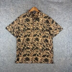 Rafter C Pearl Snap Polo Shirt Mens Large Duck Camo Performance Stretch Western